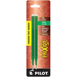pilot frixion ball gel ink refills, fine point, 0.7mm, green ink, 2 pack