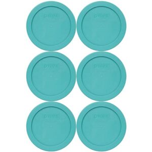 pyrex 7200-pc 2-cup turquoise round plastic food storage lid, made in usa - 6 pack