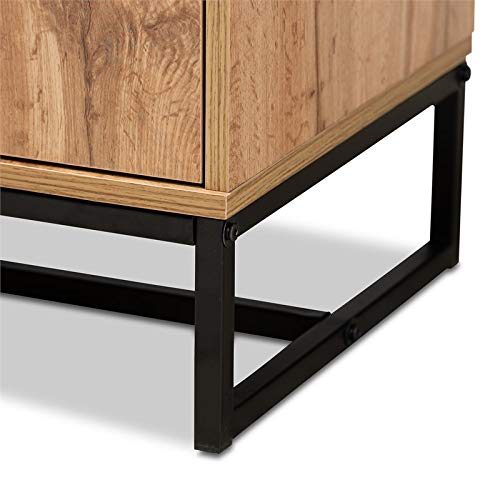 Baxton Studio Reid Oak Finished Wood Black Metal 3-Drawer Sideboard Buffet