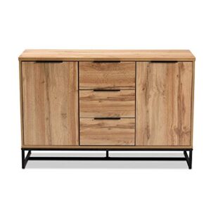 Baxton Studio Reid Oak Finished Wood Black Metal 3-Drawer Sideboard Buffet