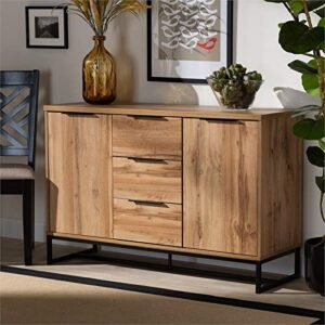 Baxton Studio Reid Oak Finished Wood Black Metal 3-Drawer Sideboard Buffet