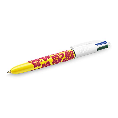 BIC 4 Colours Velours Ball Pens Medium Point (1.0 mm) - Assorted Barrel Designs, Pack of 3, Black