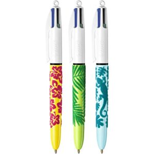 BIC 4 Colours Velours Ball Pens Medium Point (1.0 mm) - Assorted Barrel Designs, Pack of 3, Black