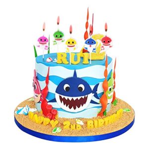 10 Count Special Cake Candles Topper with Holder for Wedding Party Birthday Valentine's Day Cake Decoration, Perfect Wish Gift for Kid and Adult (Baby Shark)