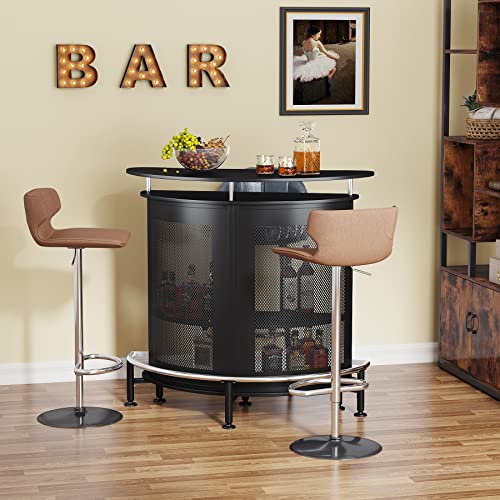 Tribesigns Bar Unit, 4 Tiers Home Bar Table with Storage and Stemware Holder, Liquor Mini Bar with Footrest and Crescent Shaped Counter for Home Pub (Black)