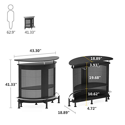 Tribesigns Bar Unit, 4 Tiers Home Bar Table with Storage and Stemware Holder, Liquor Mini Bar with Footrest and Crescent Shaped Counter for Home Pub (Black)