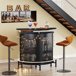 Tribesigns Bar Unit, 4 Tiers Home Bar Table with Storage and Stemware Holder, Liquor Mini Bar with Footrest and Crescent Shaped Counter for Home Pub (Black)