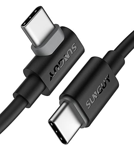 SUNGUY USB C to USB-C Cable, 2-Pack 1.5FT Right Angle 60W PD Type C to C Fast Charge Cord Compatible for Samsung Galaxy S22/S21/S20/Z Fold 3/Note 20, MacBook Air/Pro, iPad Pro 2020, Pixel 5/4/3 XL