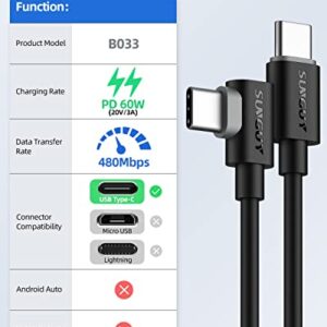 SUNGUY USB C to USB-C Cable, 2-Pack 1.5FT Right Angle 60W PD Type C to C Fast Charge Cord Compatible for Samsung Galaxy S22/S21/S20/Z Fold 3/Note 20, MacBook Air/Pro, iPad Pro 2020, Pixel 5/4/3 XL