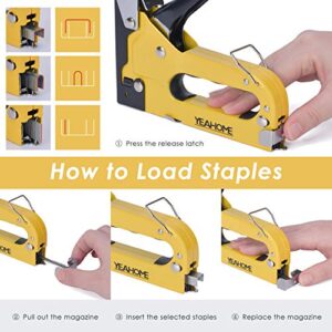 Upholstery Staple Gun Heavy Duty, YEAHOME 4-in-1 Stapler Gun with 4000 Staples, Manual Brad Nailer Power Adjustment Stapler Gun for Wood, Crafts, Carpentry, Decoration DIY