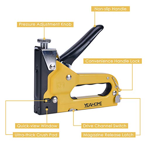 Upholstery Staple Gun Heavy Duty, YEAHOME 4-in-1 Stapler Gun with 4000 Staples, Manual Brad Nailer Power Adjustment Stapler Gun for Wood, Crafts, Carpentry, Decoration DIY