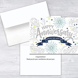 25 Employee Anniversary Cards - Confetti and Stars Design with Silver Holographic Foil Embossing - 26 White Envelopes - FSC Mix