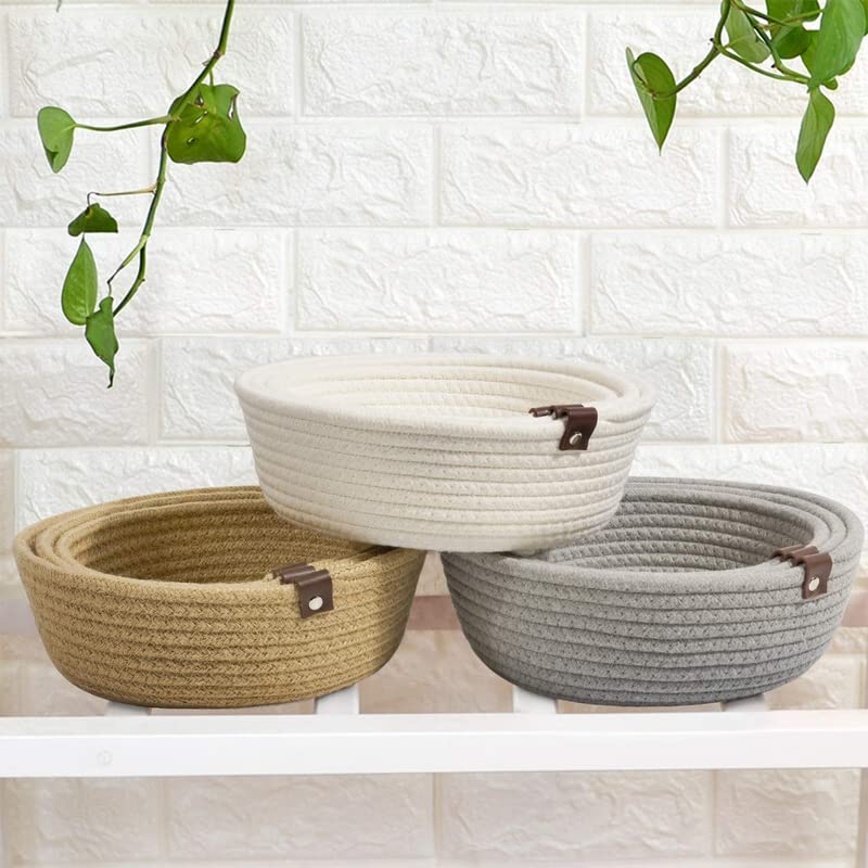 Goodpick 3pack Small Basket - Woven Storage Basket on Shelf Key Basket on Table Top Cute Basket for Pets Toy Storage Home Storage Baskets for Shelves Gift Baskets, White