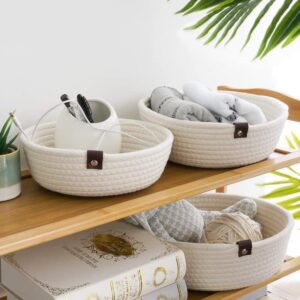 Goodpick 3pack Small Basket - Woven Storage Basket on Shelf Key Basket on Table Top Cute Basket for Pets Toy Storage Home Storage Baskets for Shelves Gift Baskets, White