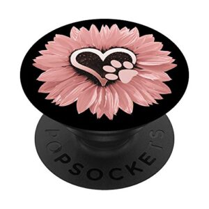 sunflower and dog paw print, pet and pink flowers popsockets swappable popgrip