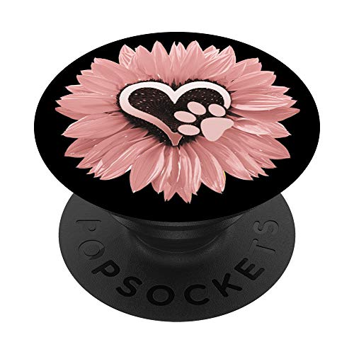 Sunflower and dog paw print, pet and pink flowers PopSockets Swappable PopGrip