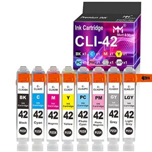 mm much & more compatible ink cartridge replacement for canon cli-42 cli42 cli 42 for pixma pro-100s pro-100 printer (black, cyan, magenta, yellow, photo cyan, photo magenta, gray, light gray, 8-pack)