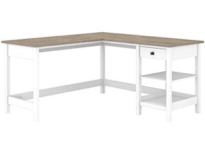 bush mayfield 60w l shaped computer desk in shiplap gray/white - engineered wood