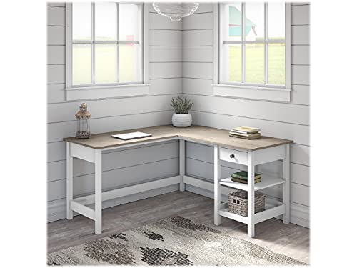 Bush Mayfield 60W L Shaped Computer Desk in Shiplap Gray/White - Engineered Wood