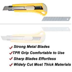 WEKOIL Utility Knives Retractable Box Cutter,18mm Wide Snap Off Blade Knife,11 Carbon Steel Blades,Hobby Art Paper Knives with Comfortable Handle,Heavy Duty for Office Home Warehouse,Yellow