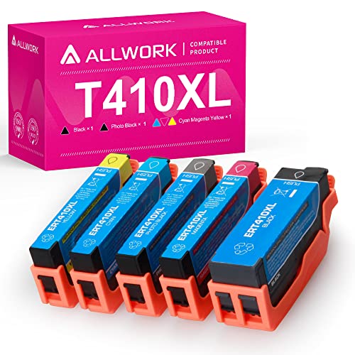 ALLWORK Remanufactured 410XL Ink Cartridge Replacement for Epson 410XL 410 XL T410XL Ink Cartridge for Epson Expression XP-7100 XP-830 XP-640 XP-530 XP-630 XP-635 Printer 5 Pack