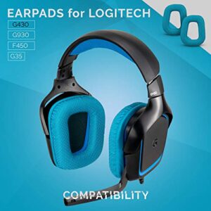 BRAINWAVZ Upgraded Earpads for Logitech G35 G930 G430 F450 Headphones - Made with Premium Vegan Leather, Genuine Memory Foam, Improves Comfort, Sound Isolation Ear Pads (Turquoise)