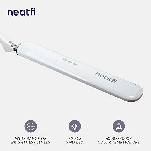 Neatfi Elite HD XL Task Lamp with Clamp, 90PCS SMD LED, 6000–7000K, Super Bright Desk Lamp, Eye-Caring, Non-Polar Dimming (17 Inches, White)