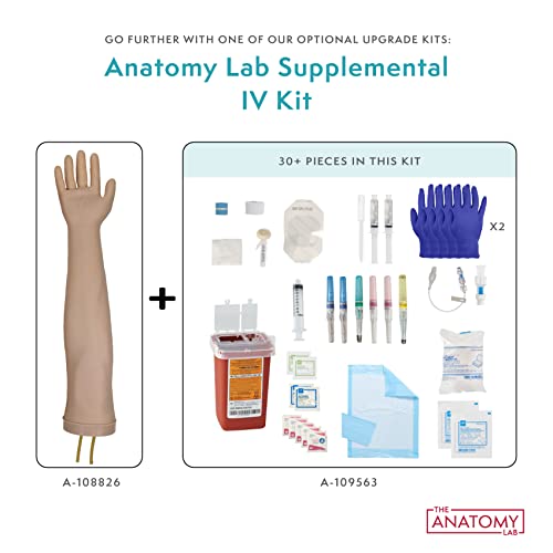 Anatomy Lab Premium IV and Venipuncture Training Kit, Practice Arm for Venipuncture Skills, Phlebotomy Practice, Clinical Nursing Training, 25+ Piece Kit, Durable & Realistic with 1 Year Warranty