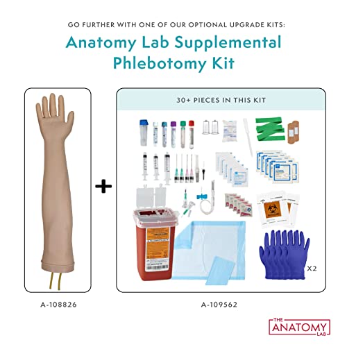 Anatomy Lab Premium IV and Venipuncture Training Kit, Practice Arm for Venipuncture Skills, Phlebotomy Practice, Clinical Nursing Training, 25+ Piece Kit, Durable & Realistic with 1 Year Warranty