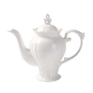 fine porcelain white english teapot, coffee pot, victoria style, light weight, 34 oz