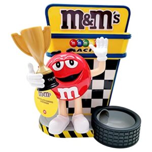 racer candy dispenser by m&m characters red dispense candy, gumballs, nuts, snacks and treats for children, kids, adults
