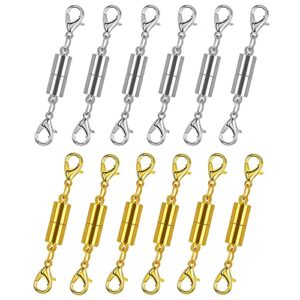 pack of 12 gold and silver color magnetic lobster clasps for jewelry. strong magnet accessory for necklace, bracelet. diy friendly. (regular)