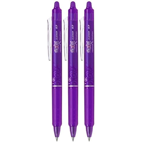 Pilot FriXion Ball Clicker Retractable Erasable Gel Pen, Fine Point, 0.7mm, Purple Ink, 3 Count