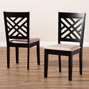 Baxton Studio Caron Modern and Contemporary Sand Fabric Upholstered Espresso Brown Finished Wood 2-Piece Dining Chair Set