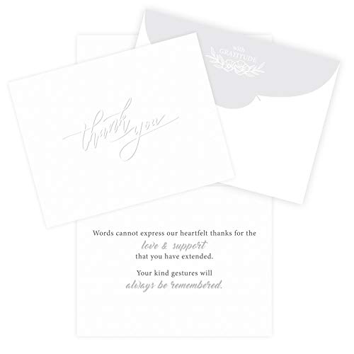 Funeral Sympathy Thank You Cards - 18 Cards and Tuck Flap Envelopes Included For Expressing Gratitude and Appreciation to Friends, Family, Loved Ones