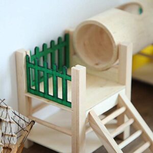 Hamster Houses and Hideouts, Rat Playground Activity Platform Villa with Tube Tunnel Climbing Ladder Natural Wooden Toys Fences and Roofs for Dwarf Mouse, Gerbil,Sugar Glider or Other Small Animals