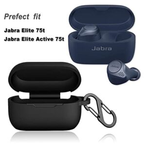 Aotao Silicone Case for Jabra Elite 75t & Jabra Elite Active 75t, Soft and Flexible, Scratch/Shock Resistant Cover with Carabiner for Jabra 75t Earbuds (Elite 75t, Black)