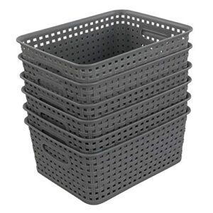 sandmovie grey plastic rattan storage baskets, 6 packs