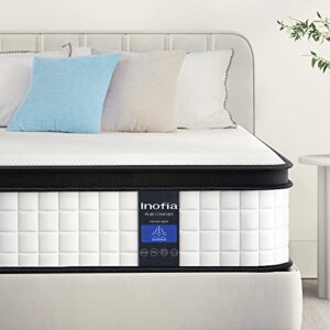 inofia full size mattress 10 inch, hybrid full mattress in a box, breathable comfortable mattress, supportive & pressure relief, full,101-night trial, 10 year support