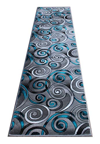 Masada Rugs, Modern Contemporary Woven Area Rug, Hand Carved (32 Inch X 10 Feet, Turquoise)