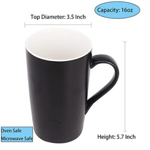 BPFY 16oz Set of 2 Ceramic Coffee Mug with Lid and Spoon, Milk Cup Classic Mug Drinking Cups for Tea, Coffee, Cocoa, Black and White Marriage or Couples (16oz)