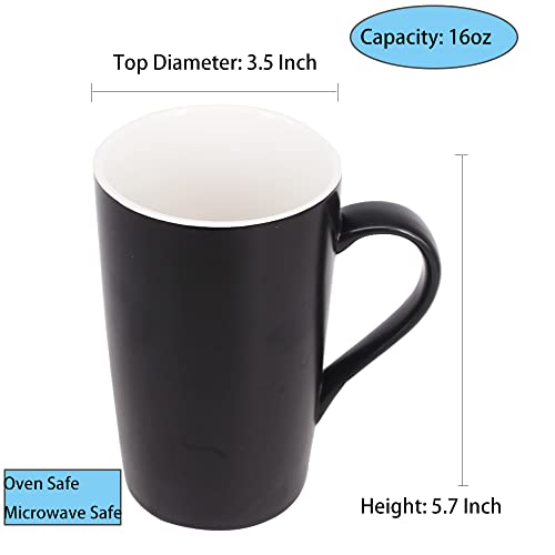 BPFY 16oz Set of 2 Ceramic Coffee Mug with Lid and Spoon, Milk Cup Classic Mug Drinking Cups for Tea, Coffee, Cocoa, Black and White Marriage or Couples (16oz)