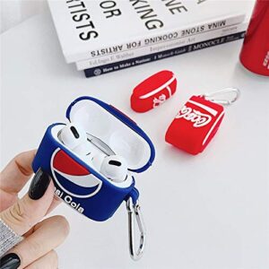 AirPods Pro Case Soft Silicone Blue Pepsi Cover with Bag Hook Clip Keychain for Apple AirPodsPro AirPods 2019 Drink Can Shaped Protective Cool Fun Cute Lovely Special Girls Men Guys