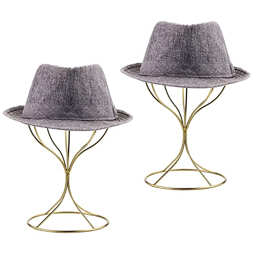 MyGift Modern Brass Electroplated Metal Hat Holder Stand, Decorative Tabletop Wig and Hat Display Stand, Set of 2 - Handcrafted in India