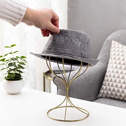 MyGift Modern Brass Electroplated Metal Hat Holder Stand, Decorative Tabletop Wig and Hat Display Stand, Set of 2 - Handcrafted in India