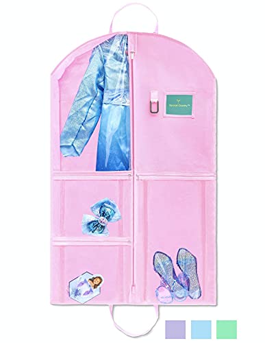 Waterproof Hanging Garment Bag 40 inch Clothes Bag with Gusset, 5 Pockets & Side Zip for Dance Costumes, Sports, Skating, Theatre, Beauty Pageants, Cheer & More by Kendall Country, Cotton Candy Pink