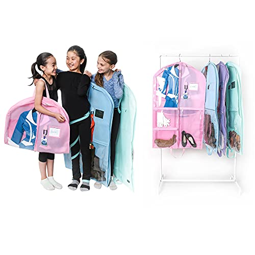 Waterproof Hanging Garment Bag 40 inch Clothes Bag with Gusset, 5 Pockets & Side Zip for Dance Costumes, Sports, Skating, Theatre, Beauty Pageants, Cheer & More by Kendall Country, Cotton Candy Pink