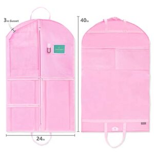 Waterproof Hanging Garment Bag 40 inch Clothes Bag with Gusset, 5 Pockets & Side Zip for Dance Costumes, Sports, Skating, Theatre, Beauty Pageants, Cheer & More by Kendall Country, Cotton Candy Pink