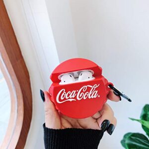 AirPods Pro Case Soft Silicone Cover with Bag Hook Clip Keychain for Apple AirPodsPro AirPods 2019 Red Coke Lid Classic Protective Cool Fun Cute Lovely Special Girls Men Guys