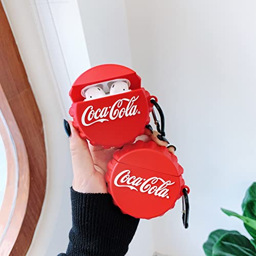 AirPods Pro Case Soft Silicone Cover with Bag Hook Clip Keychain for Apple AirPodsPro AirPods 2019 Red Coke Lid Classic Protective Cool Fun Cute Lovely Special Girls Men Guys